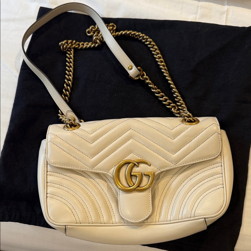 Gucci Beige Crossbody Bag with Gold Accents